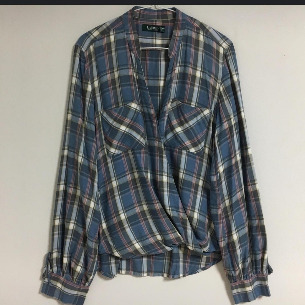 Lauren Ralph Lauren large plaid pattern long sleeve equestrian outdoor shirt